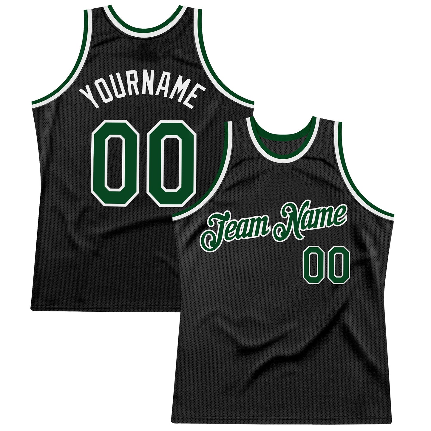 Custom Black Green-White Authentic Throwback Basketball Jersey - Main View