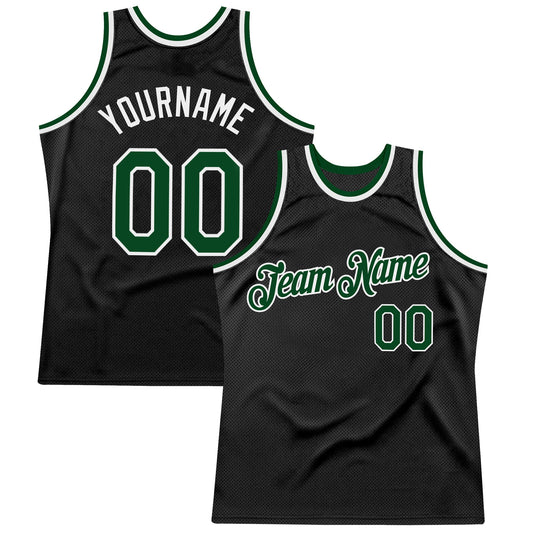 Custom Black Green-White Authentic Throwback Basketball Jersey - Main View