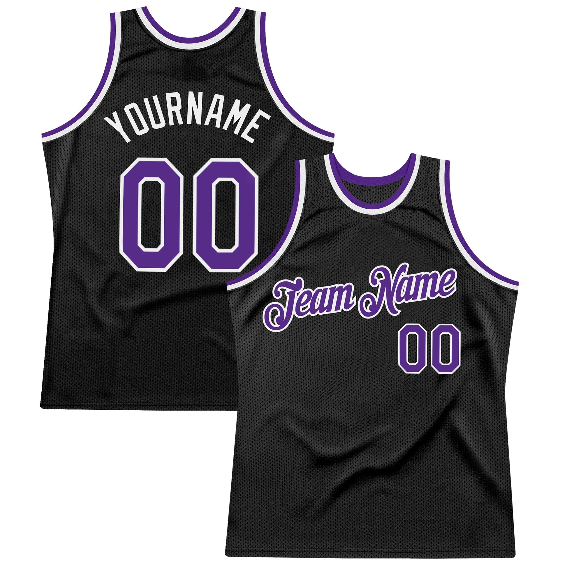Custom Black Purple-White Authentic Throwback Basketball Jersey - Main View