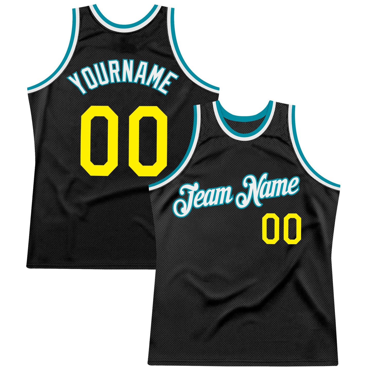 Custom Black Light Yellow-Teal Authentic Throwback Basketball Jersey - Main View