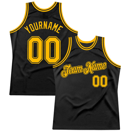 Custom Black Gold Authentic Throwback Basketball Jersey - Main View