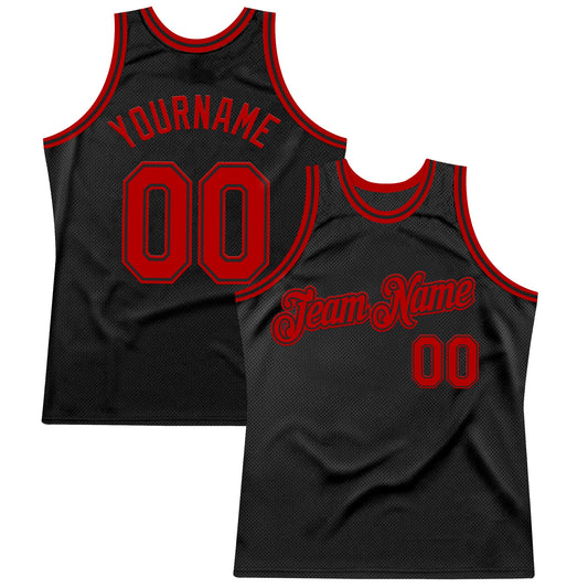Custom Black Red Authentic Throwback Basketball Jersey - Main View