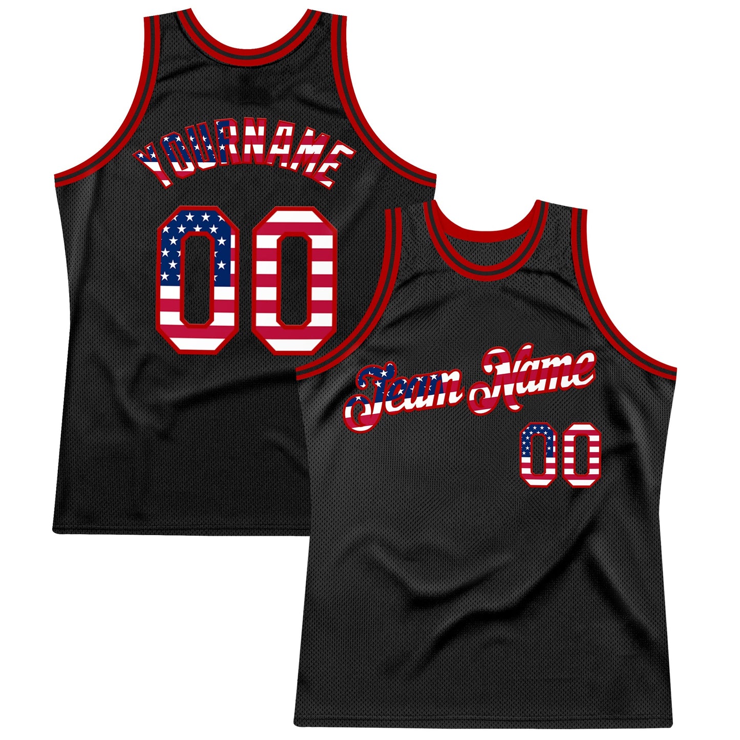 Custom Black USA Flag-Red Authentic Throwback Basketball Jersey - Main View