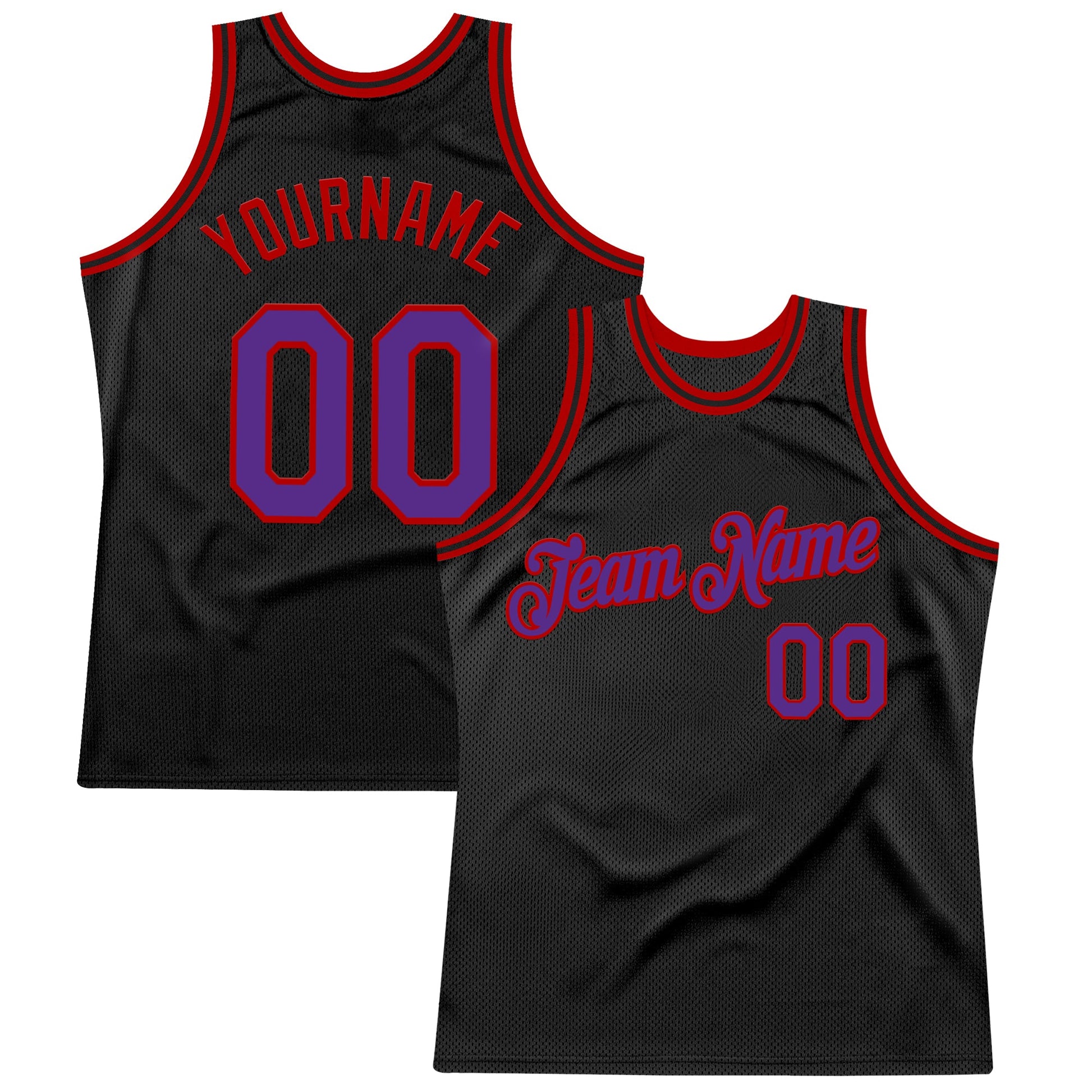 Custom Black Purple-Red Authentic Throwback Basketball Jersey - Main View