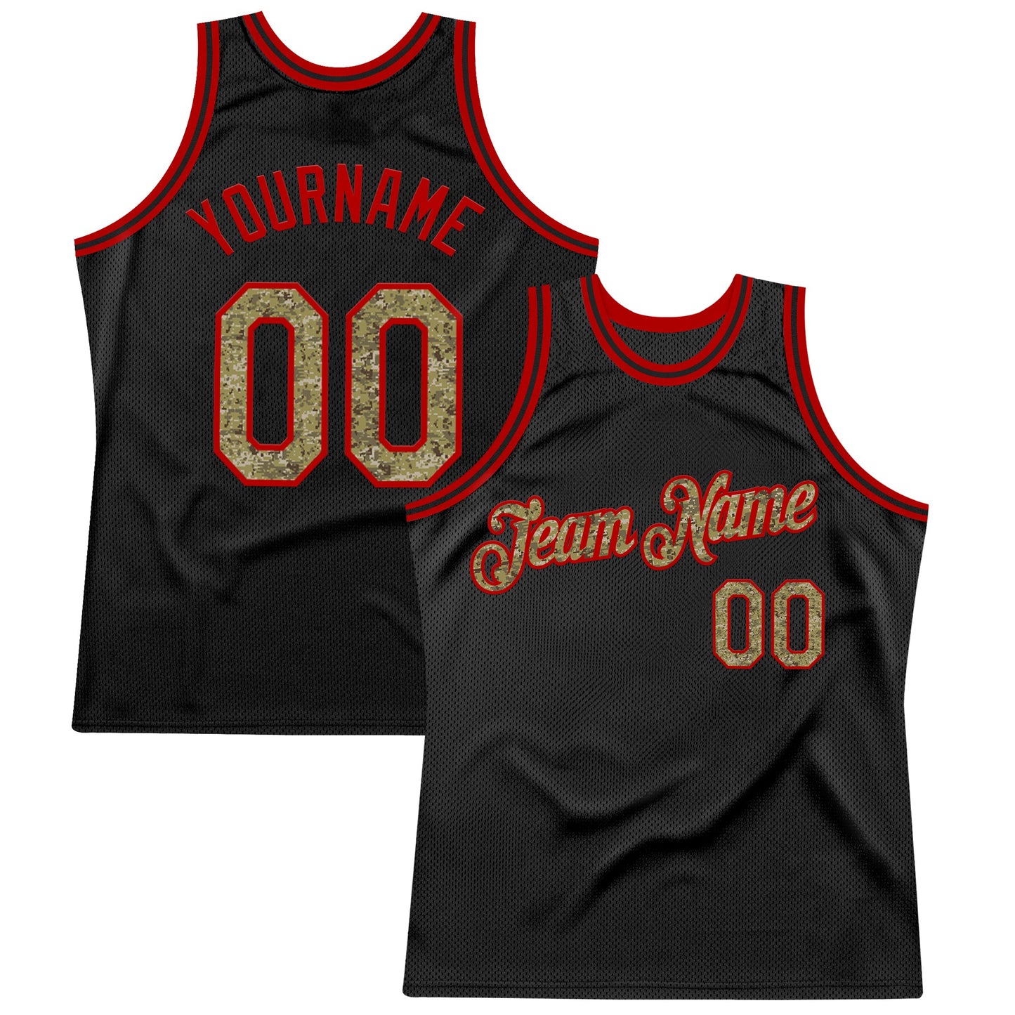 Custom Black Camo-Red Authentic Throwback Basketball Jersey - Main View