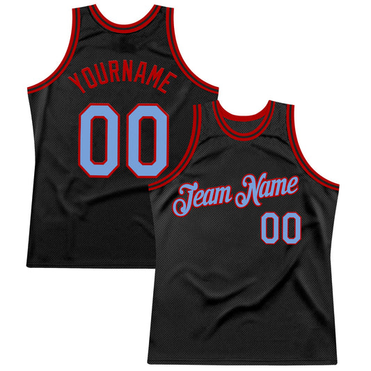 Custom Black Light Blue-Red Authentic Throwback Basketball Jersey - Main View