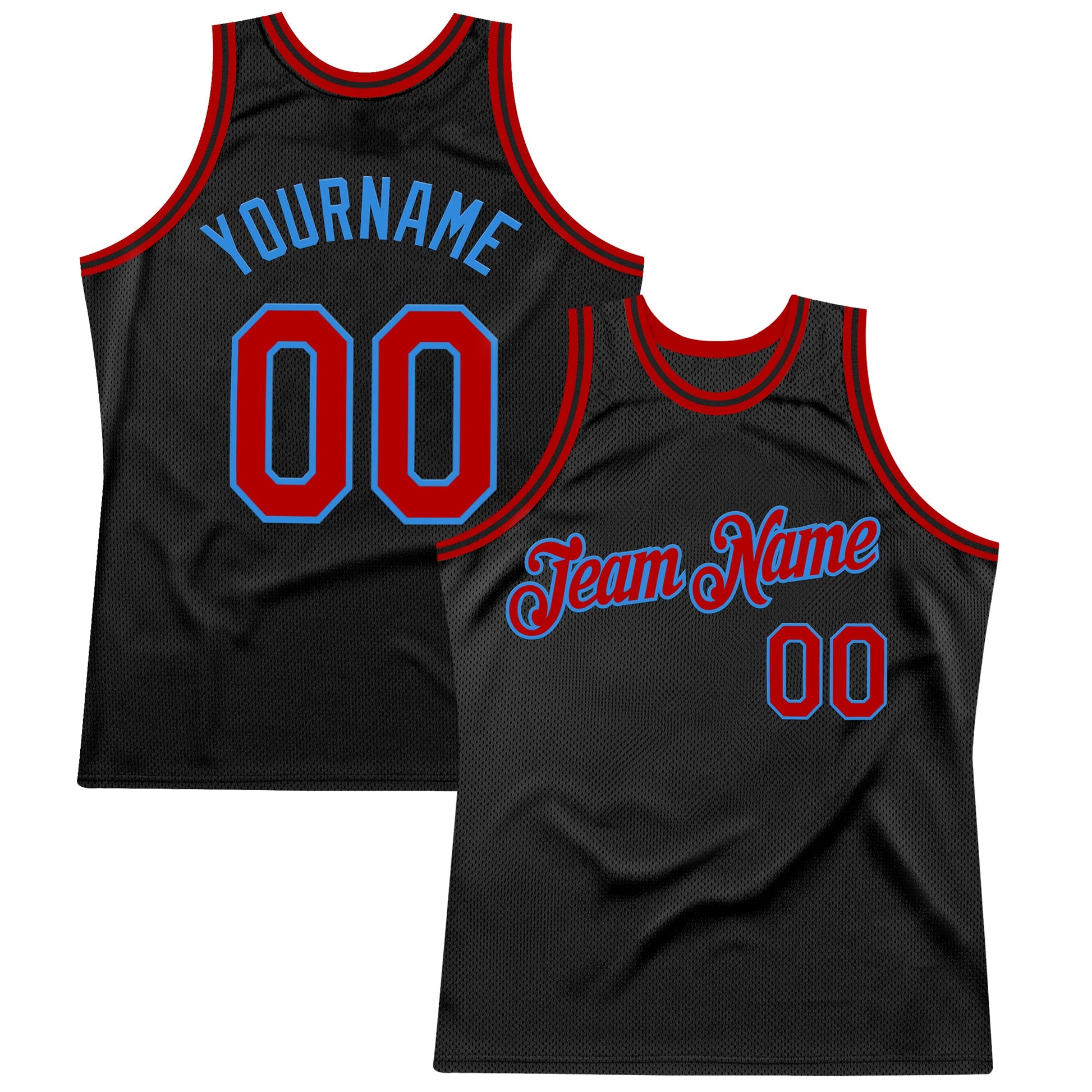 Custom Black Red-Powder Blue Authentic Throwback Basketball Jersey - Main View