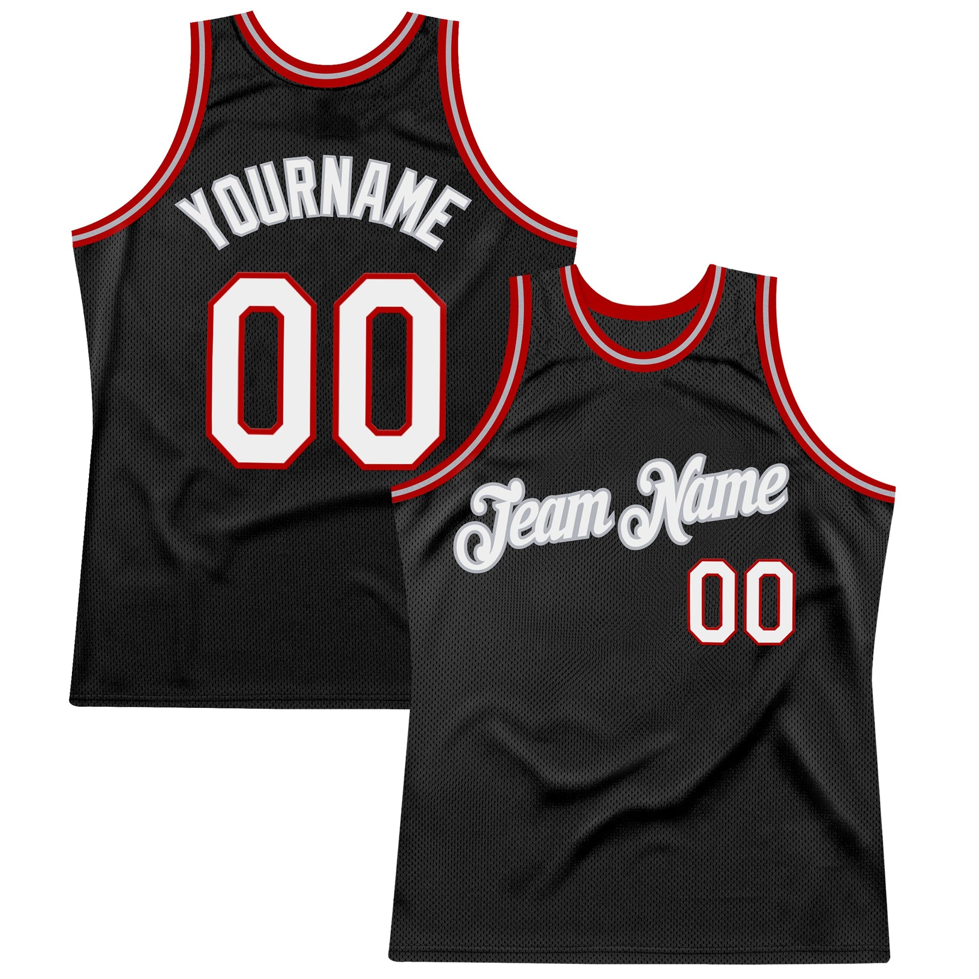 Custom Black White-Red Authentic Throwback Basketball Jersey - Main View