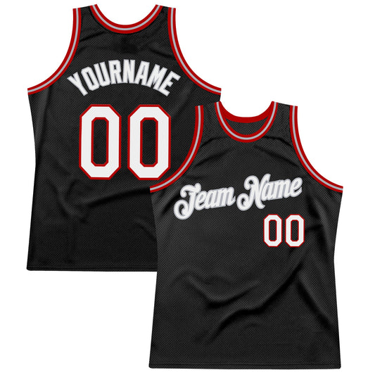 Custom Black White-Red Authentic Throwback Basketball Jersey - Main View