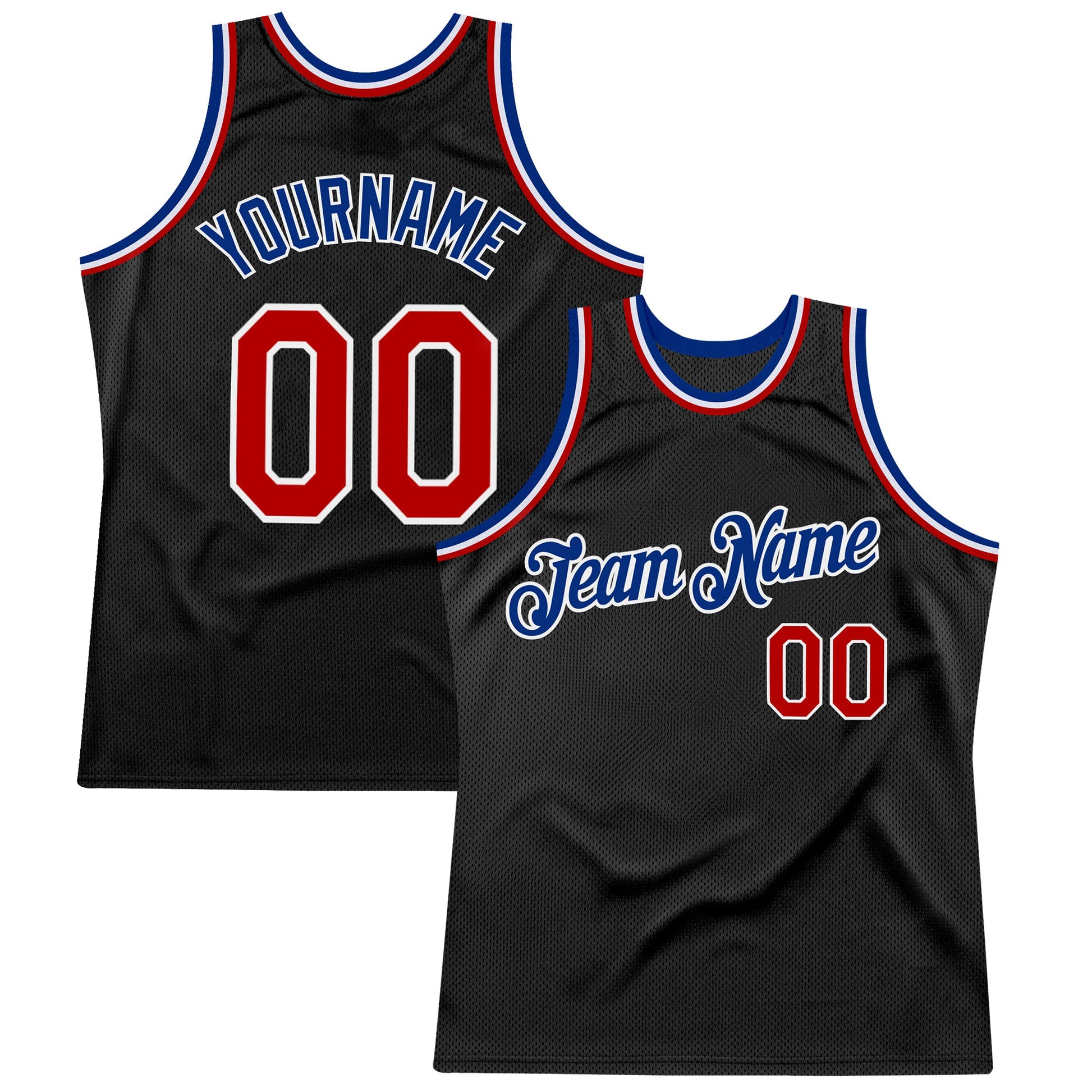 Custom Black Red-Royal Authentic Throwback Basketball Jersey - Main View