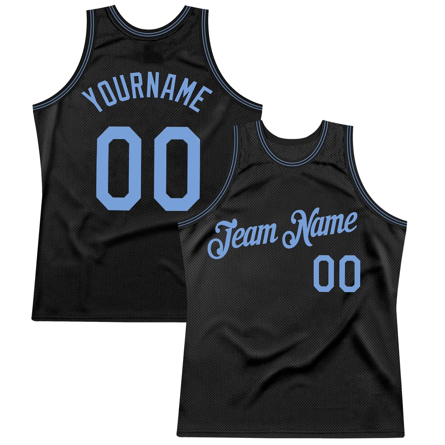 Custom Black Light Blue Authentic Throwback Basketball Jersey - Main View