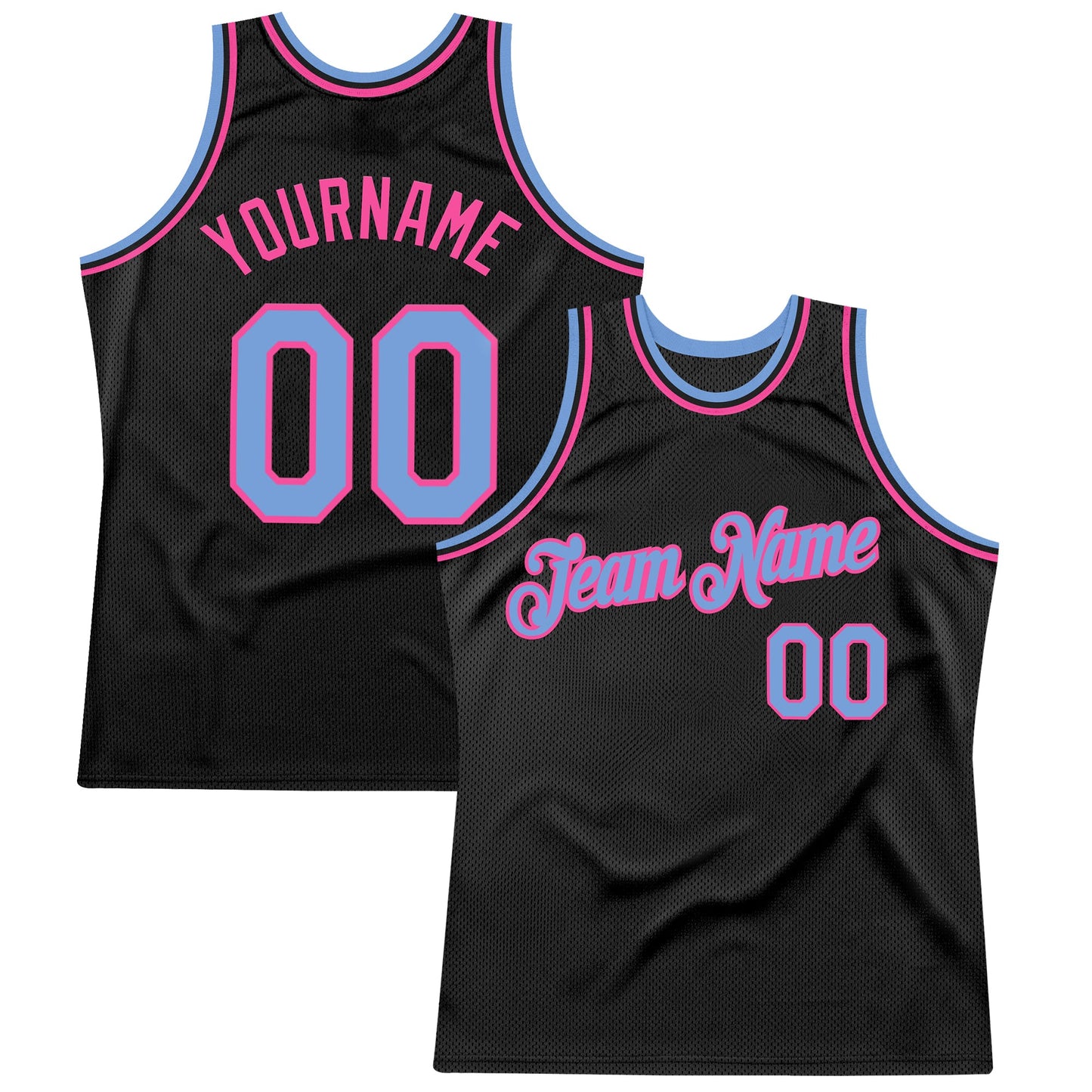 Custom Black Light Blue-Pink Authentic Throwback Basketball Jersey - Main View