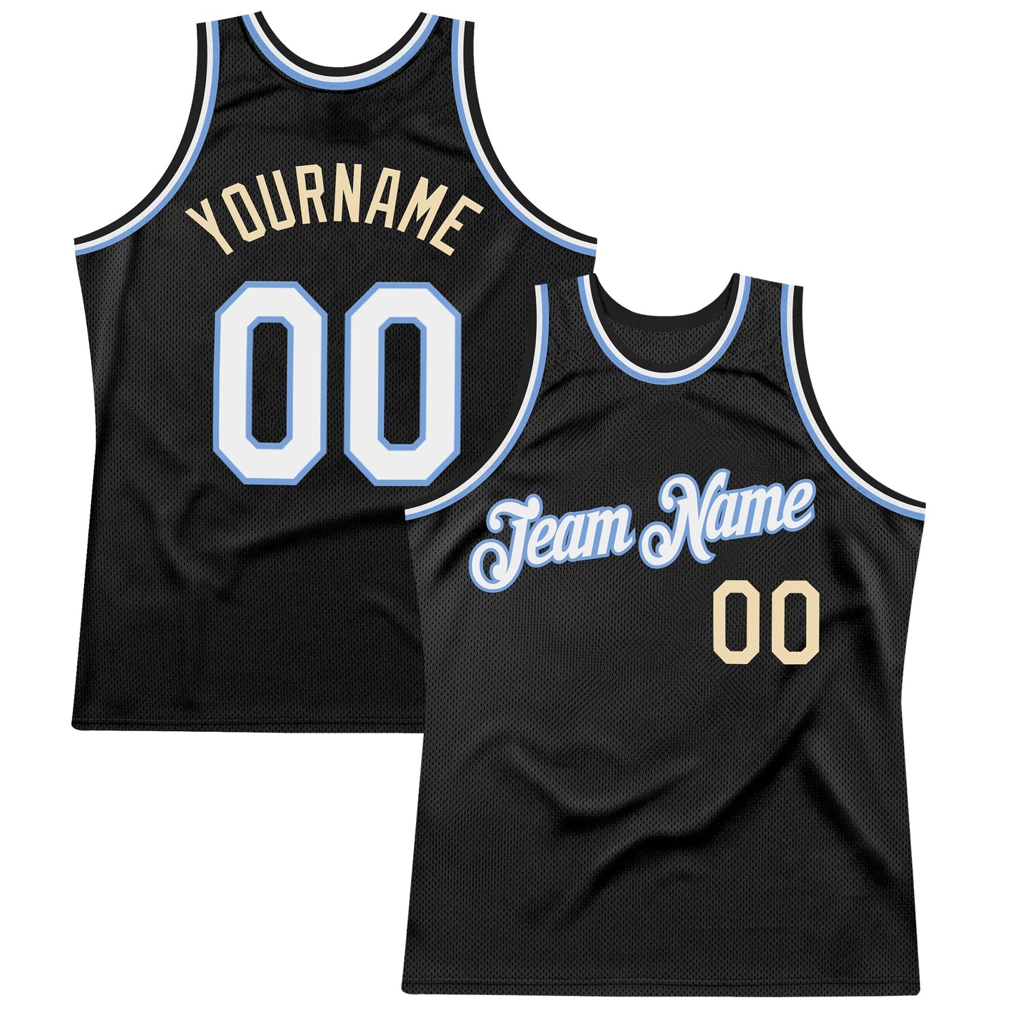 Custom Black White Light Blue-Cream Authentic Throwback Basketball Jersey - Main View