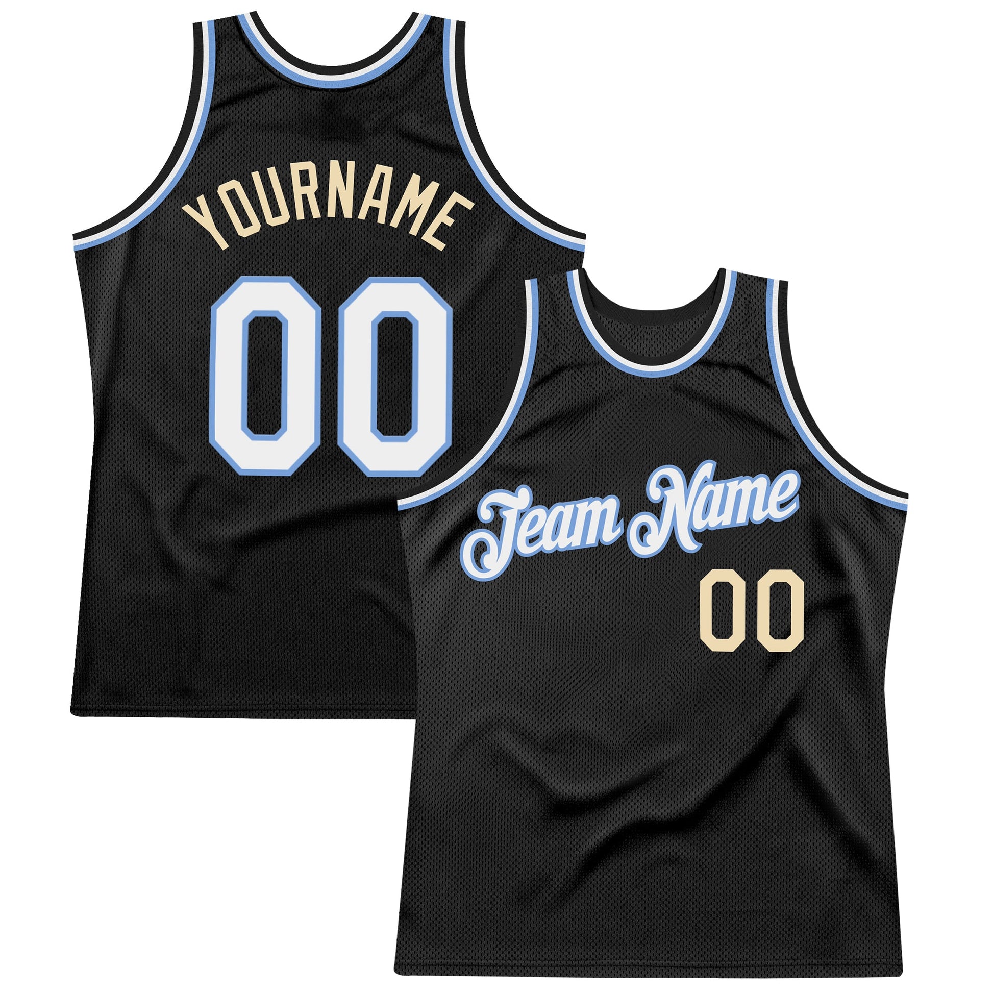 Custom Black White Light Blue-Cream Authentic Throwback Basketball Jersey - Main View