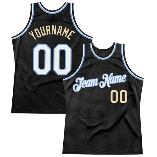 Custom Black White Light Blue-Cream Authentic Throwback Basketball Jersey - Main View