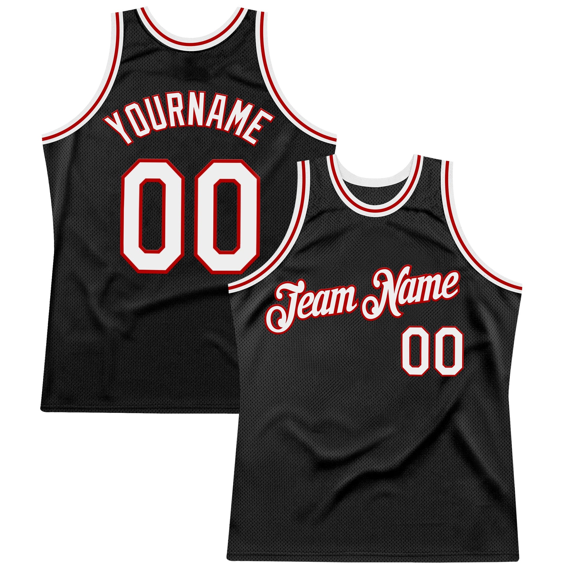 Custom Black White-Red Authentic Throwback Basketball Jersey - Main View