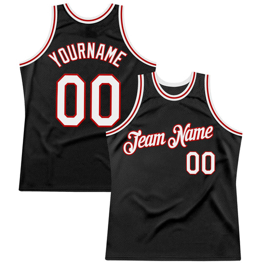 Custom Black White-Red Authentic Throwback Basketball Jersey - Main View