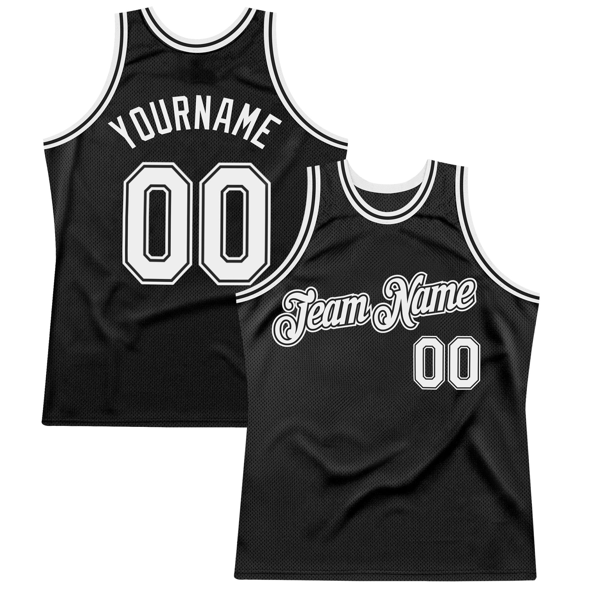 Custom Black White Authentic Throwback Basketball Jersey - Main View
