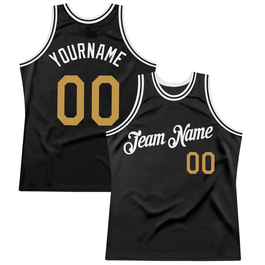 Custom Black Old Gold-White Authentic Throwback Basketball Jersey - Main View