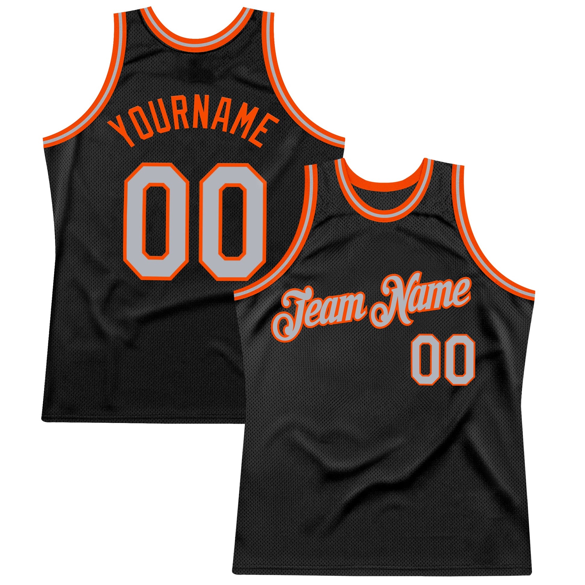 Custom Black Gray-Orange Authentic Throwback Basketball Jersey - Main View