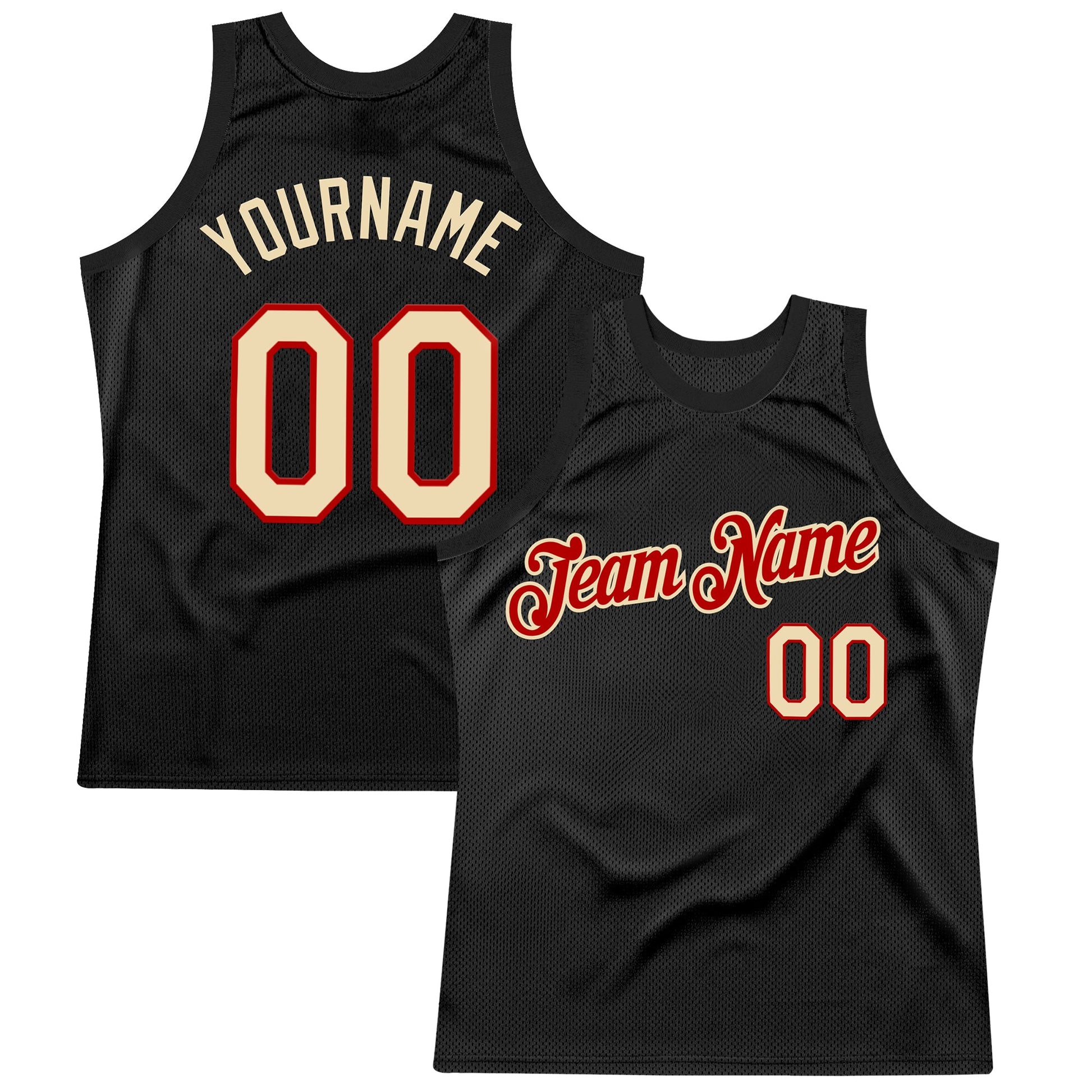 Custom Black Cream-Red Authentic Throwback Basketball Jersey - Main View