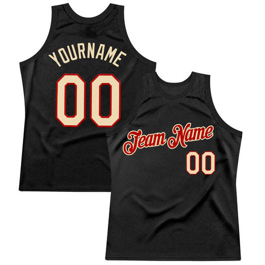 Custom Black Cream-Red Authentic Throwback Basketball Jersey - Main View