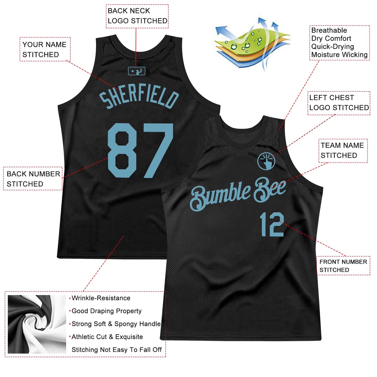 Custom Black Shadow Blue Authentic Throwback Basketball Jersey view 2