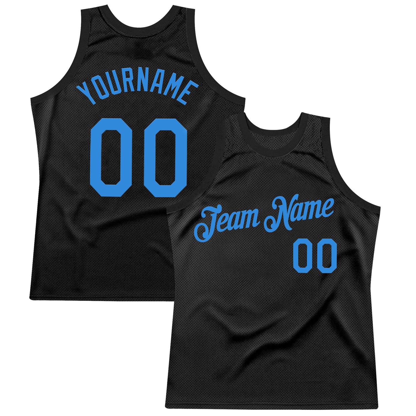 Custom Black Powder Blue Authentic Throwback Basketball Jersey - Main View