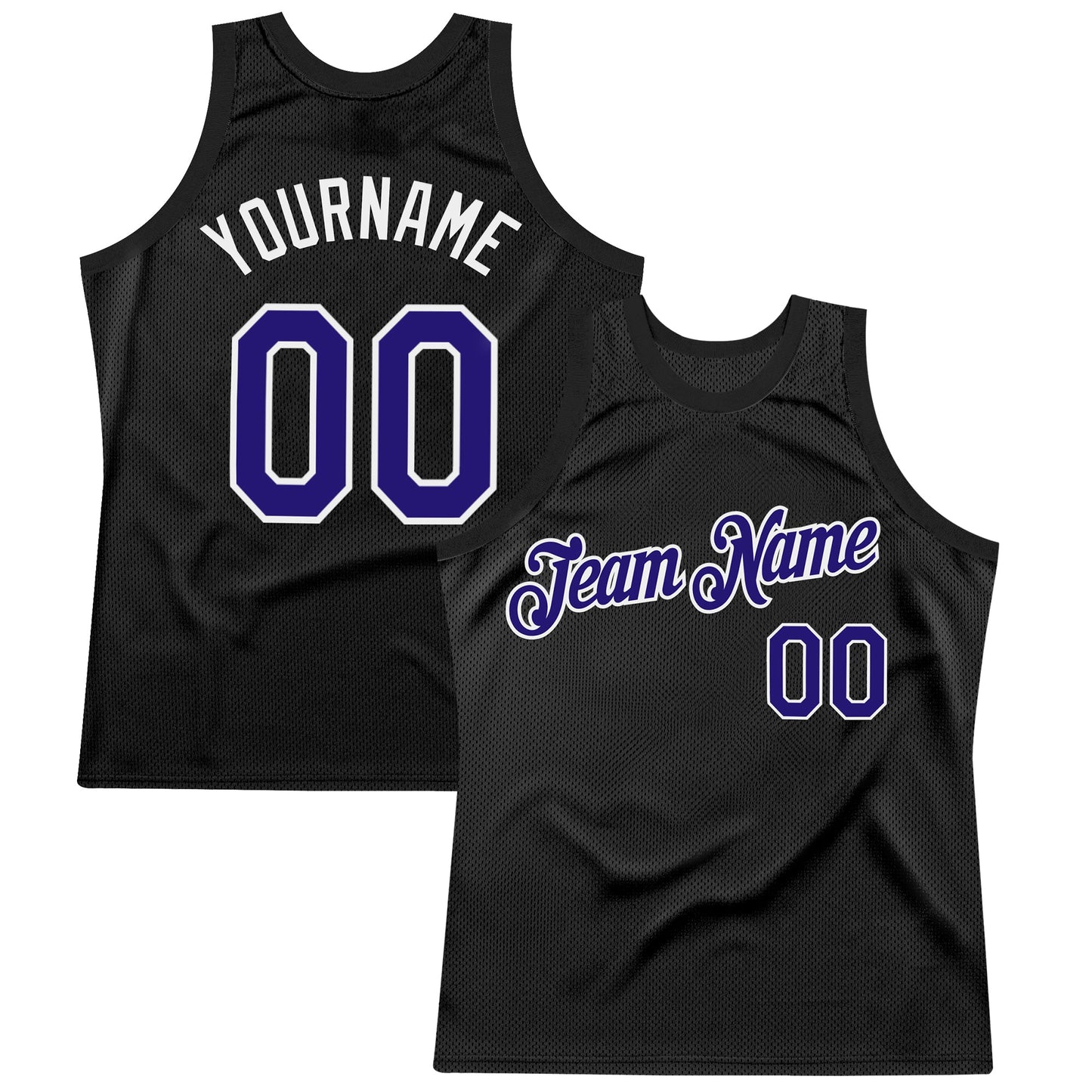 Custom Black Dark Purple-White Authentic Throwback Basketball Jersey - Main View