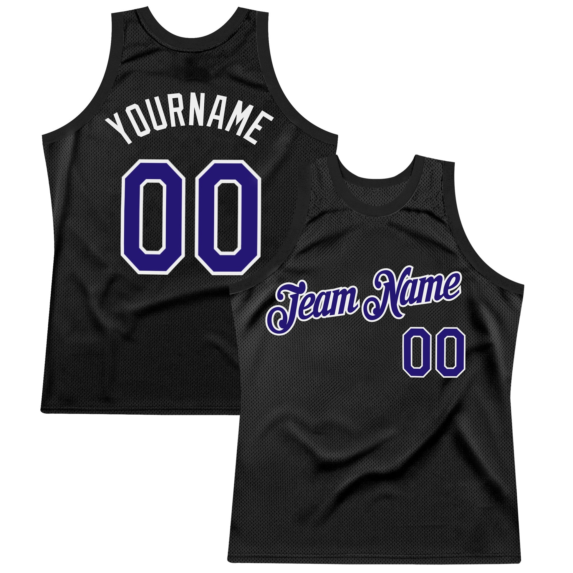 Custom Black Dark Purple-White Authentic Throwback Basketball Jersey - Main View