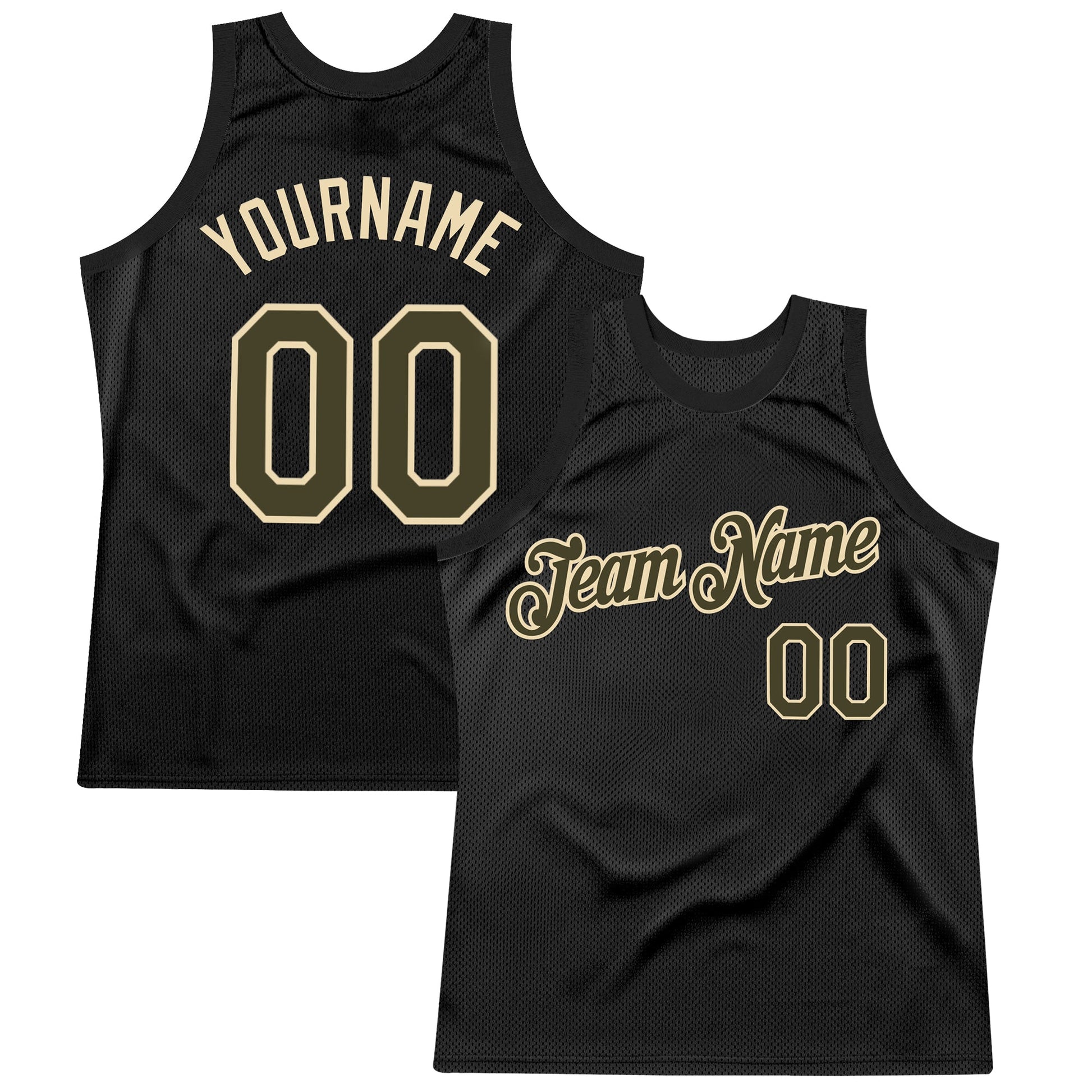 Custom Black Olive-Cream Authentic Throwback Basketball Jersey - Main View