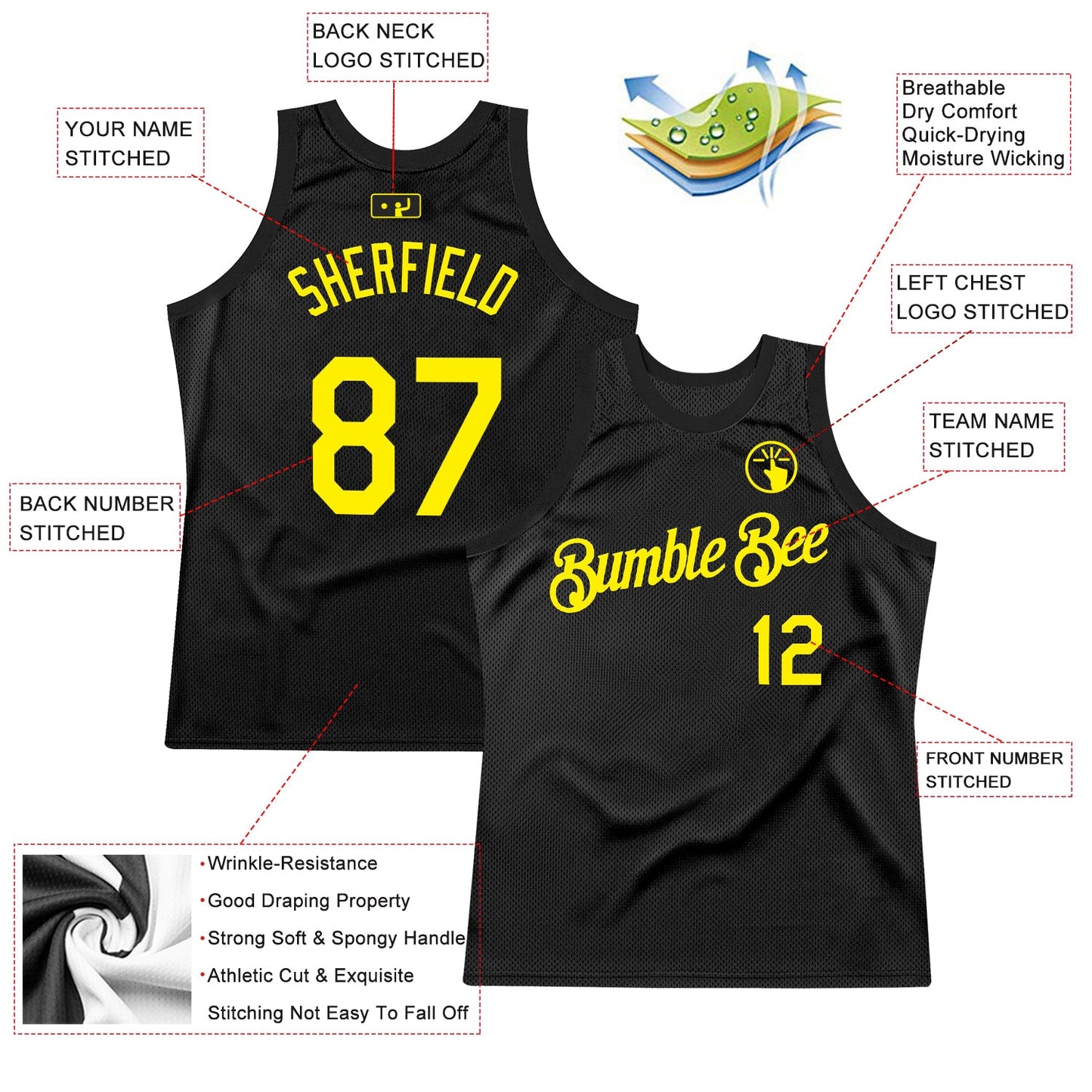 Custom Black Light Yellow Authentic Throwback Basketball Jersey view 2