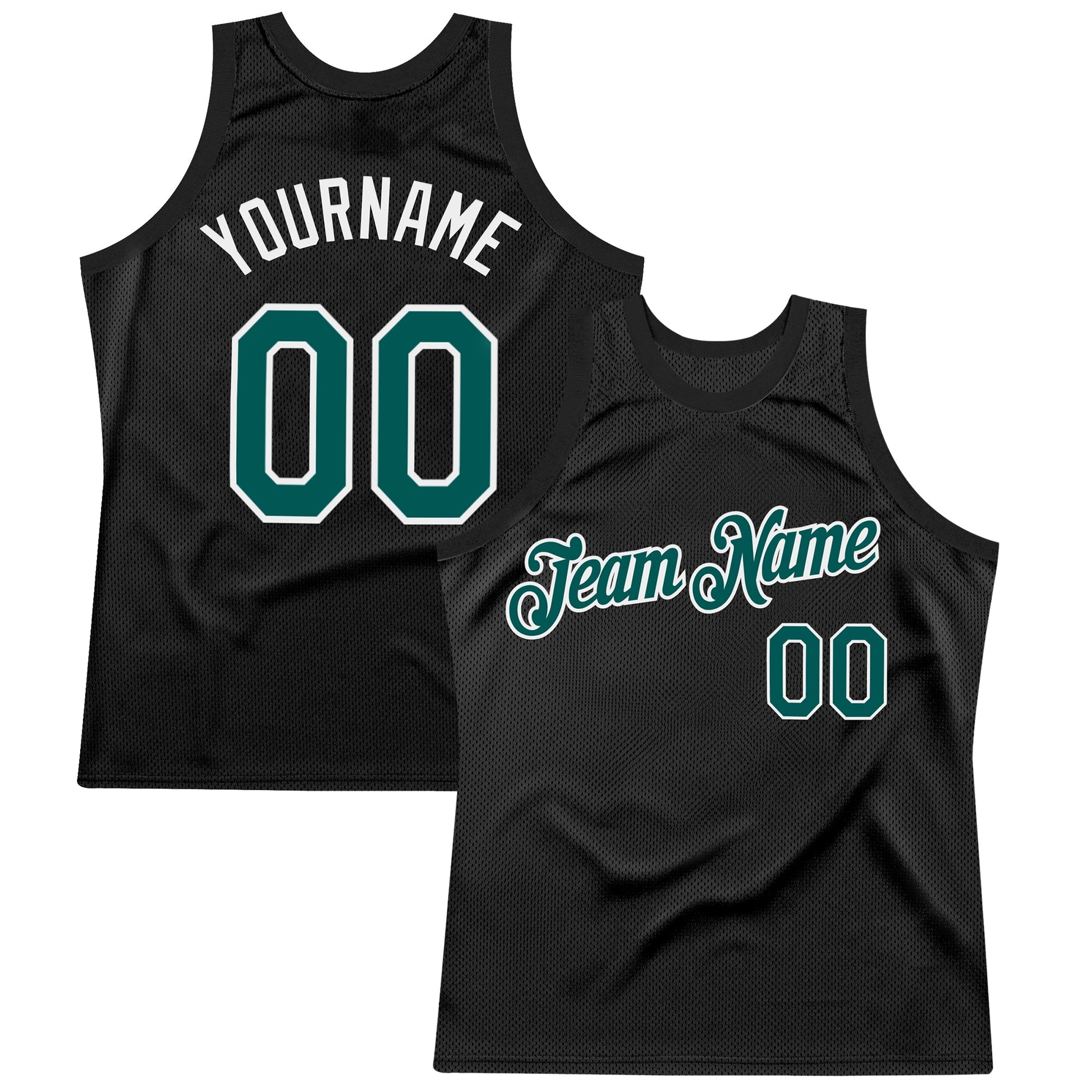Custom Black Midnight Green-White Authentic Throwback Basketball Jersey - Main View