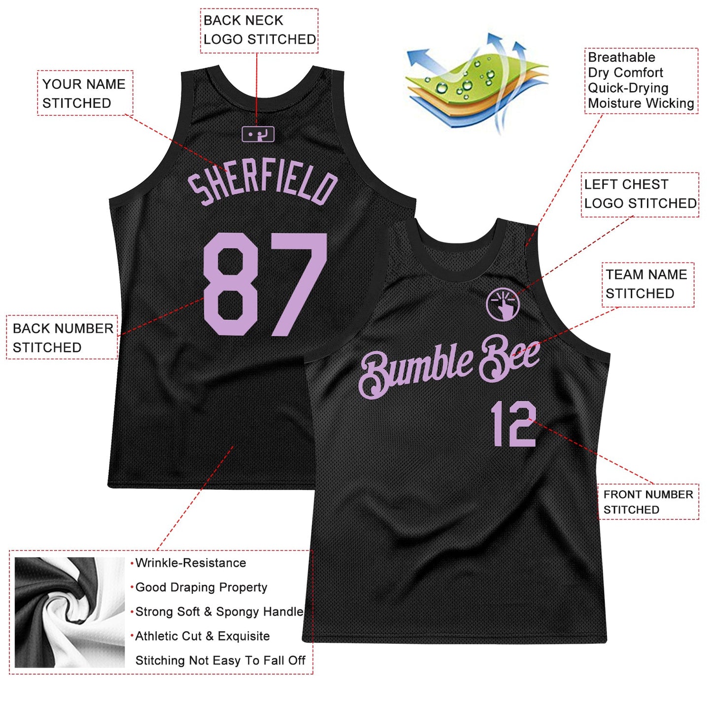 Custom Black Light Purple Authentic Throwback Basketball Jersey view 2