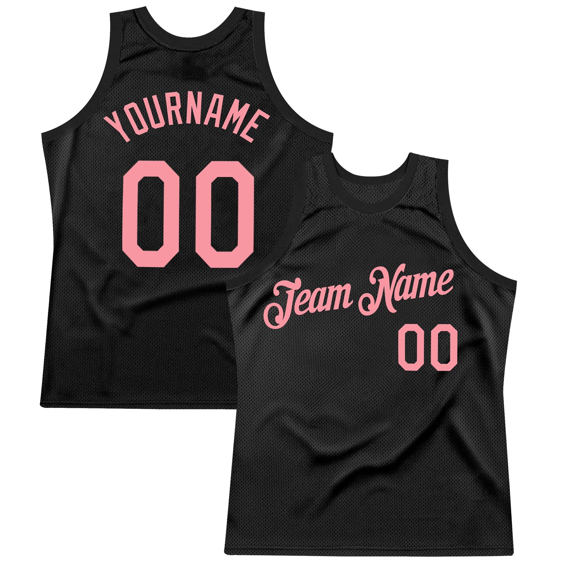 Custom Black Medium Pink Authentic Throwback Basketball Jersey - Main View