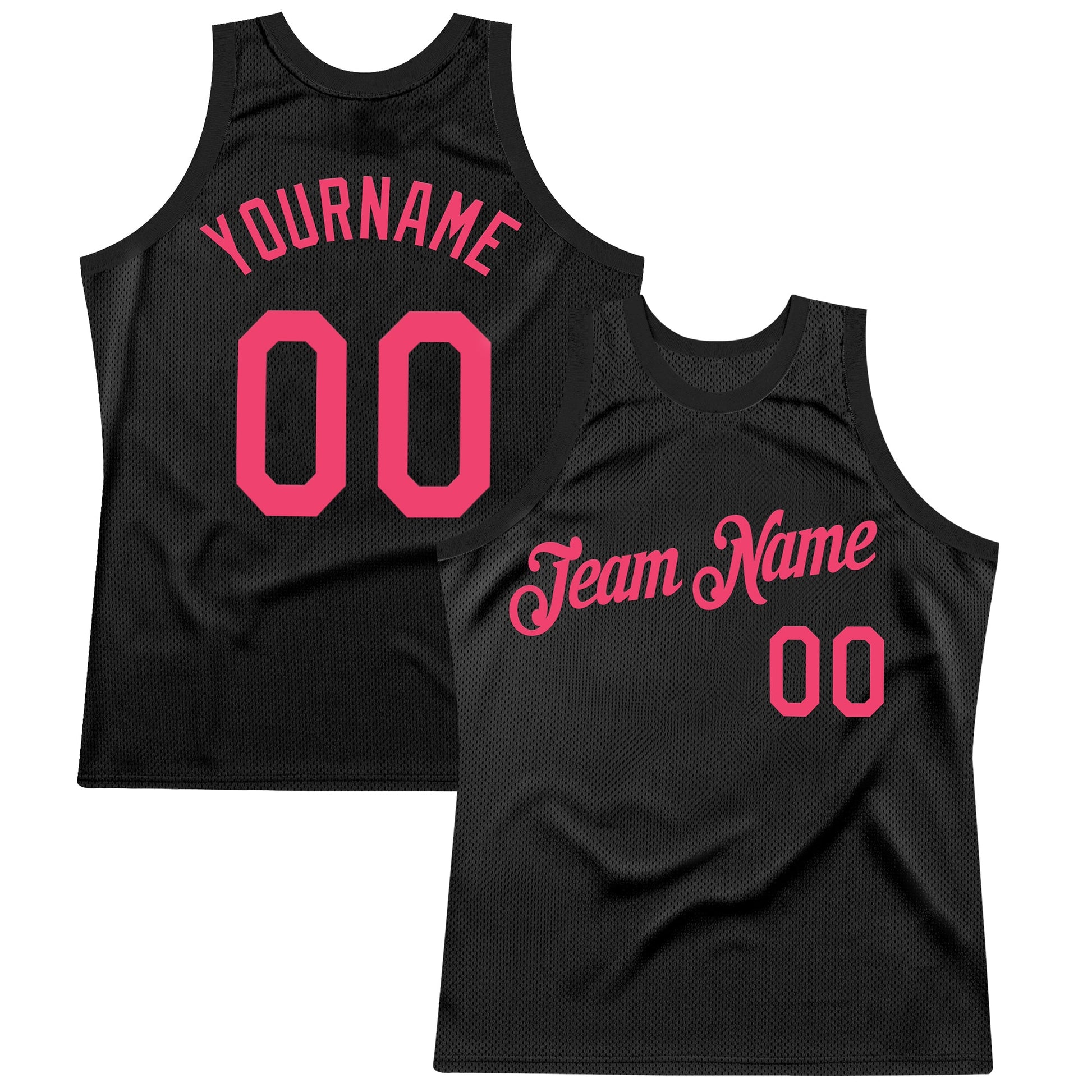 Custom Black Neon Pink Authentic Throwback Basketball Jersey - Main View