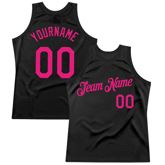 Custom Black Hot Pink Authentic Throwback Basketball Jersey - Main View