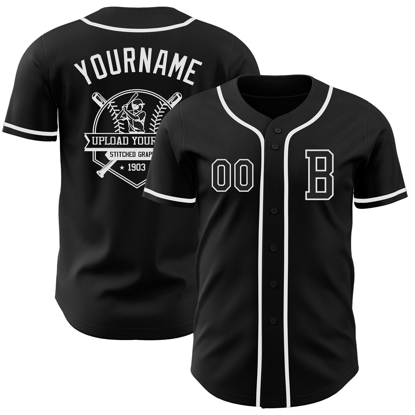 Custom Black White Authentic Baseball Jersey view 5