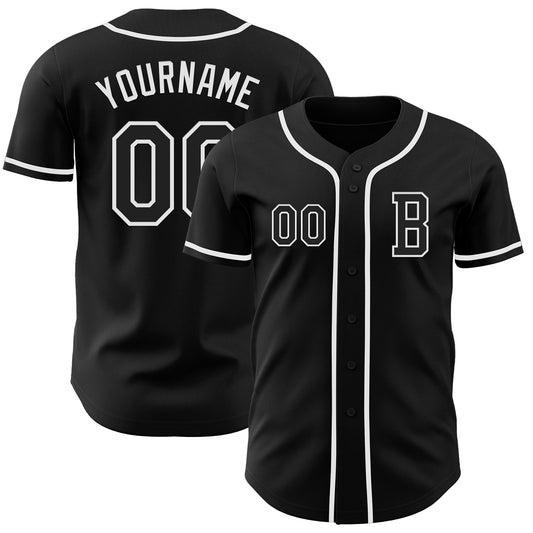 Custom Black White Authentic Baseball Jersey - Main View