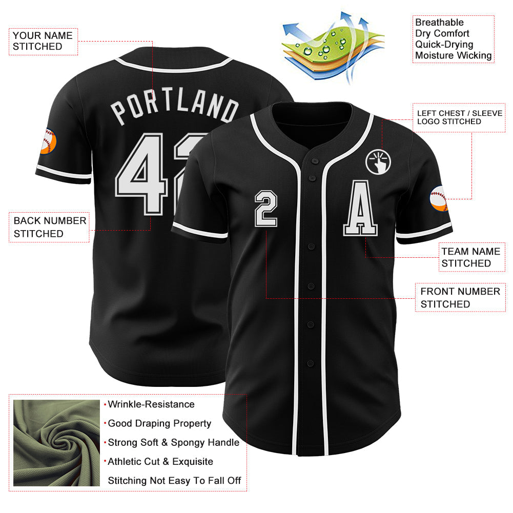 Custom Black White Authentic Baseball Jersey view 2