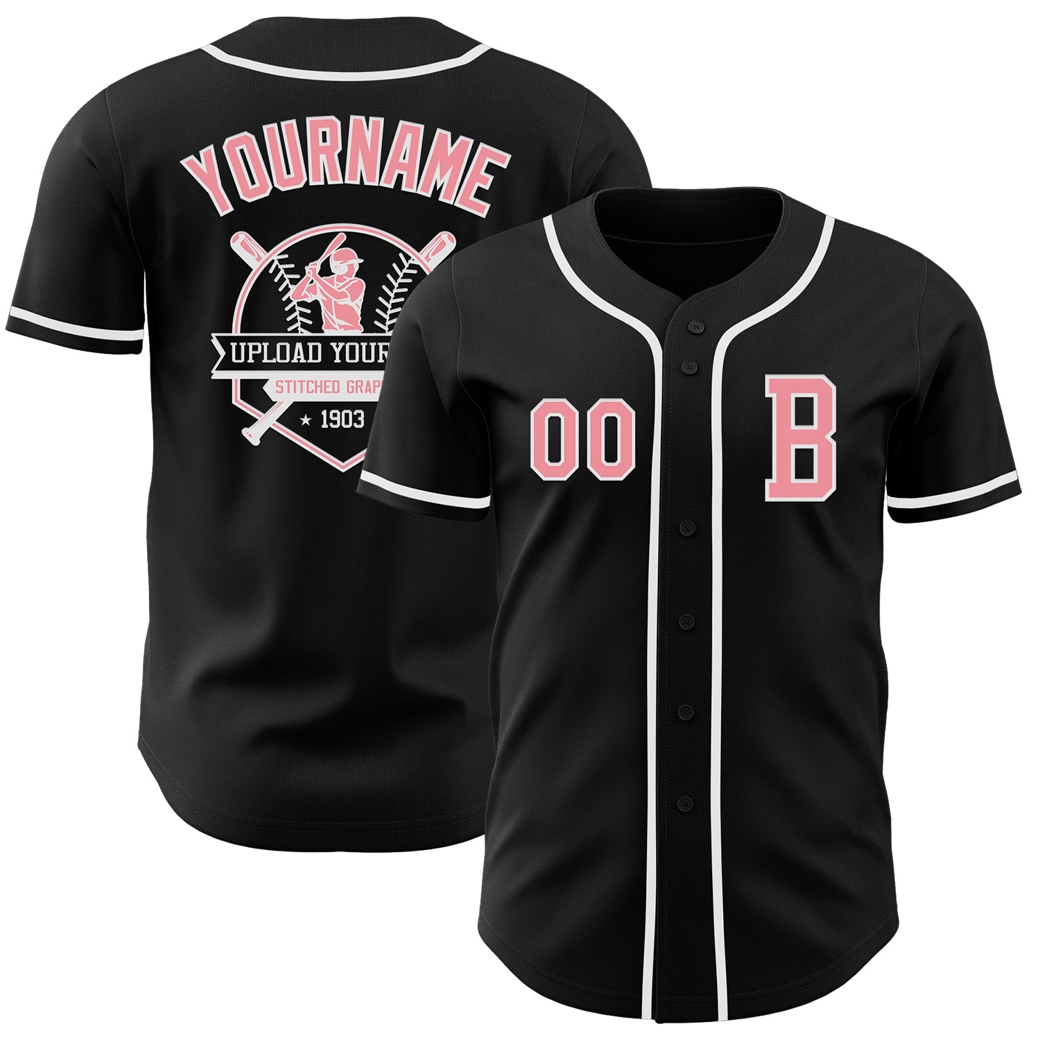 Custom Black Medium Pink-White Authentic Baseball Jersey view 5