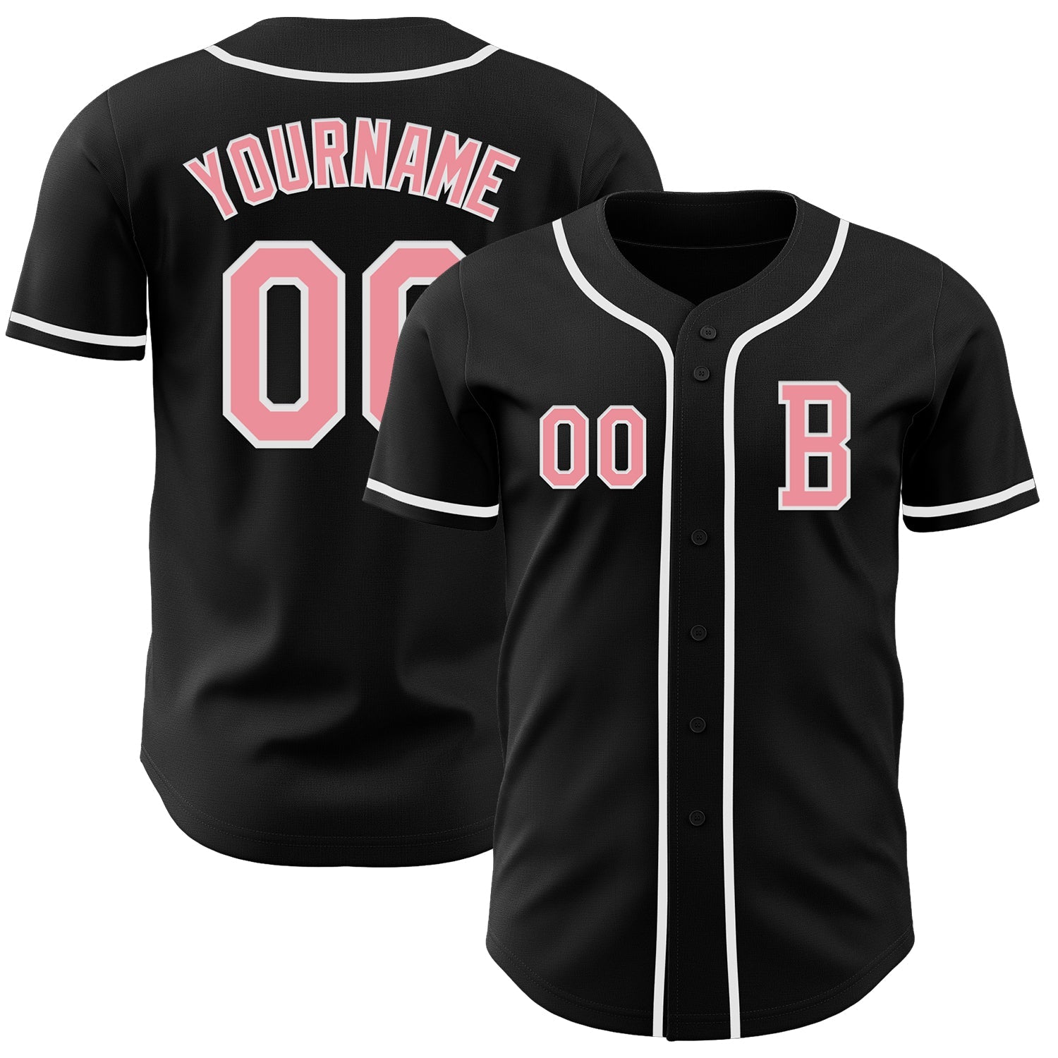 Custom Black Medium Pink-White Authentic Baseball Jersey - Main View