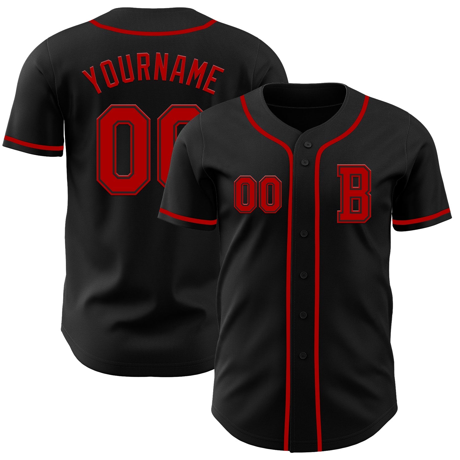 Custom Black Red Authentic Baseball Jersey - Main View