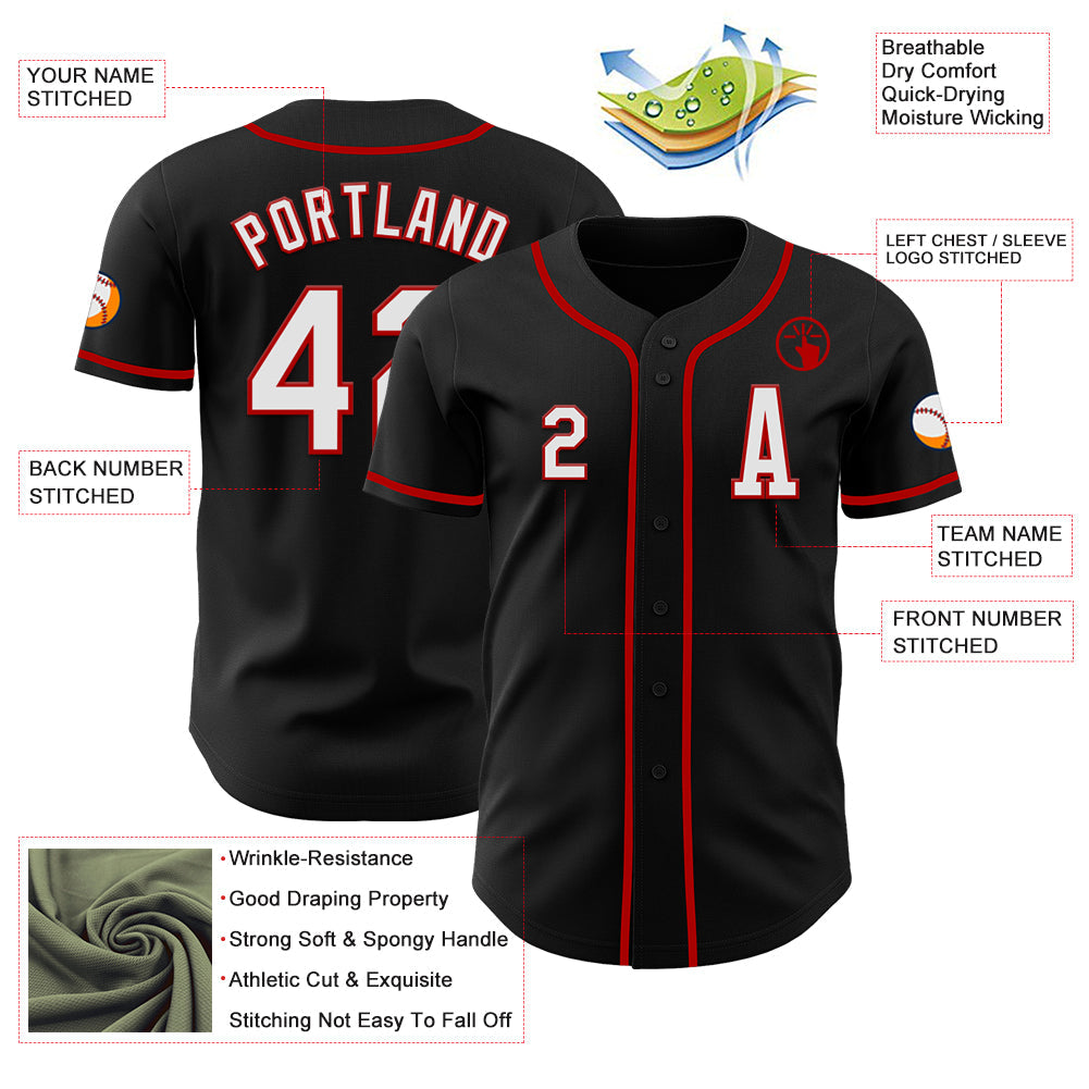 Custom Black White-Red Authentic Baseball Jersey view 2