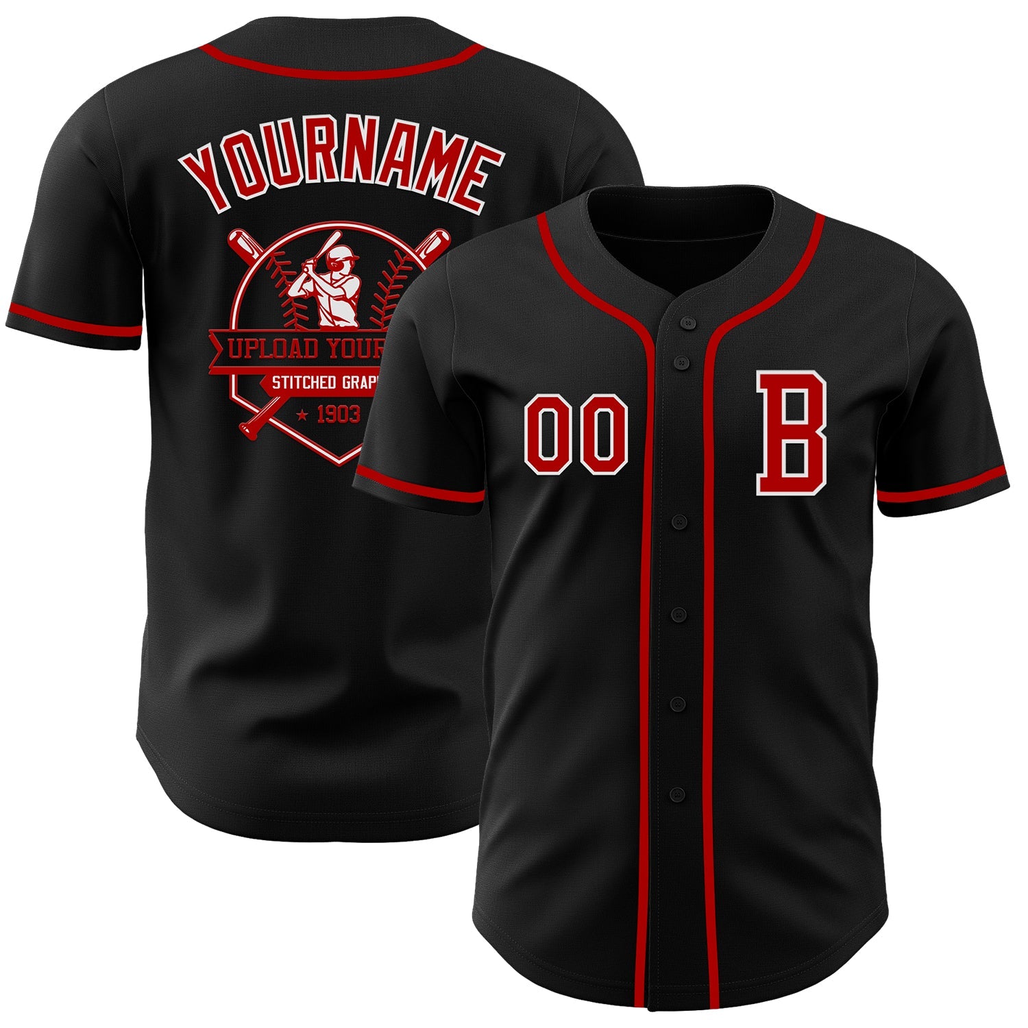 Custom Black Red-White Authentic Baseball Jersey view 5