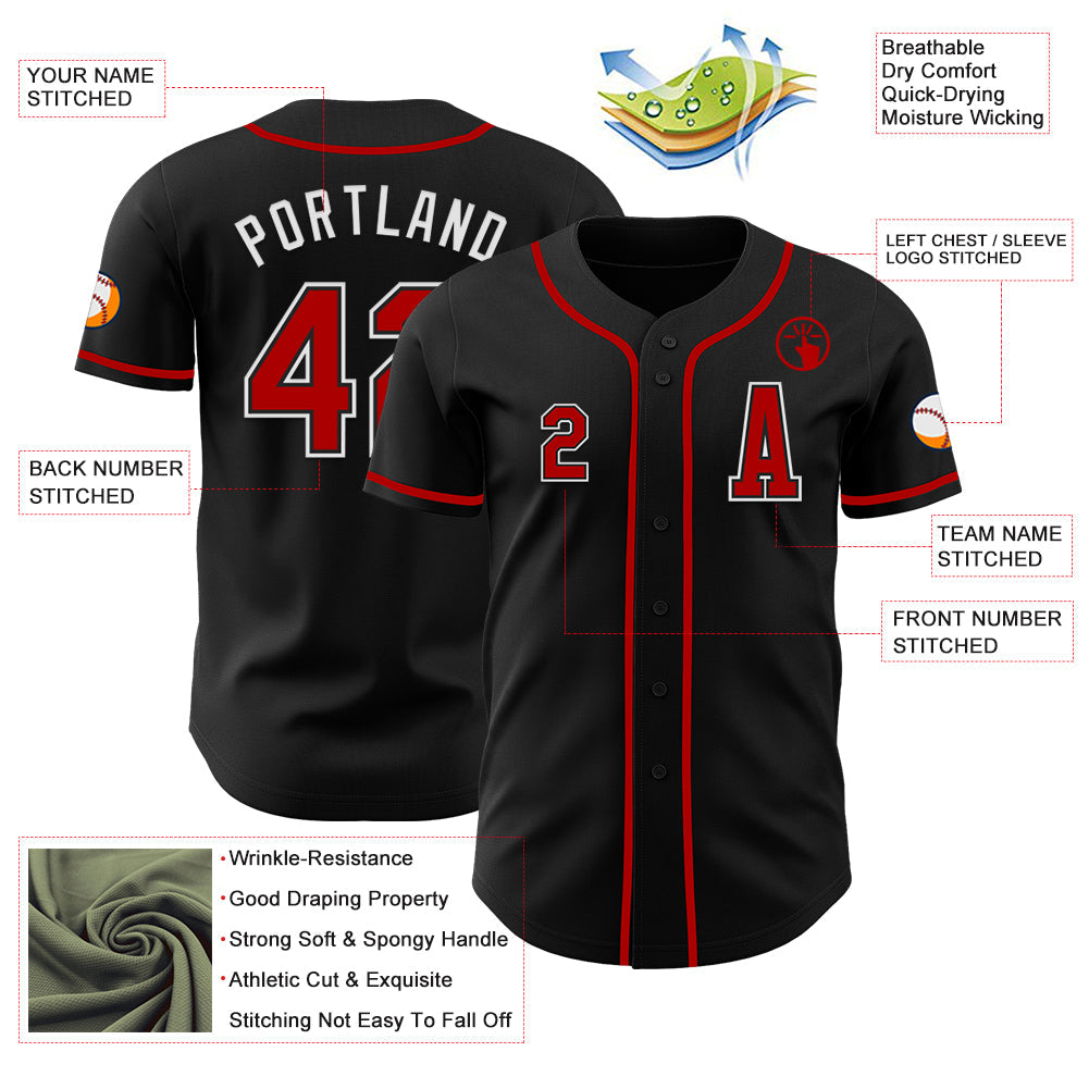 Custom Black Red-White Authentic Baseball Jersey view 2