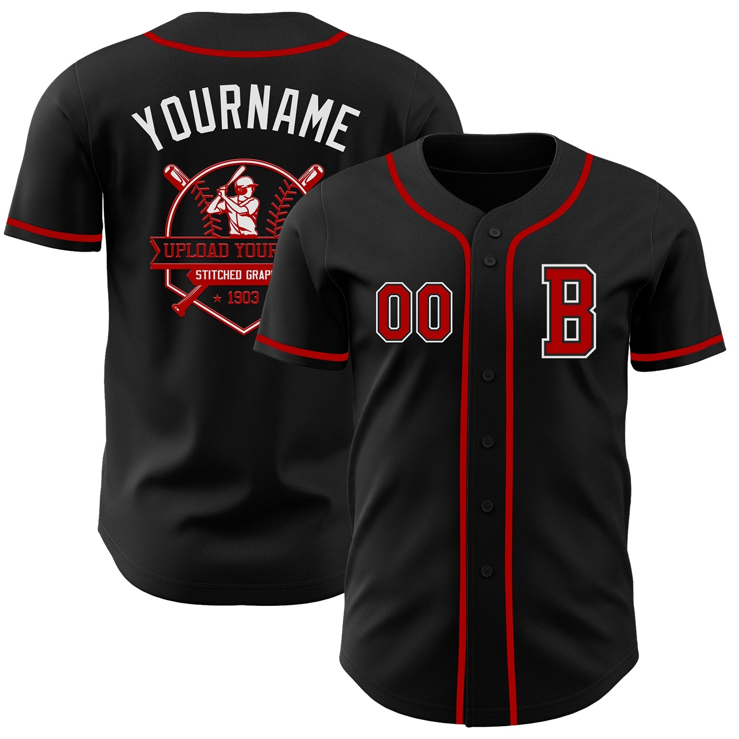 Custom Black Red-White Authentic Baseball Jersey view 5