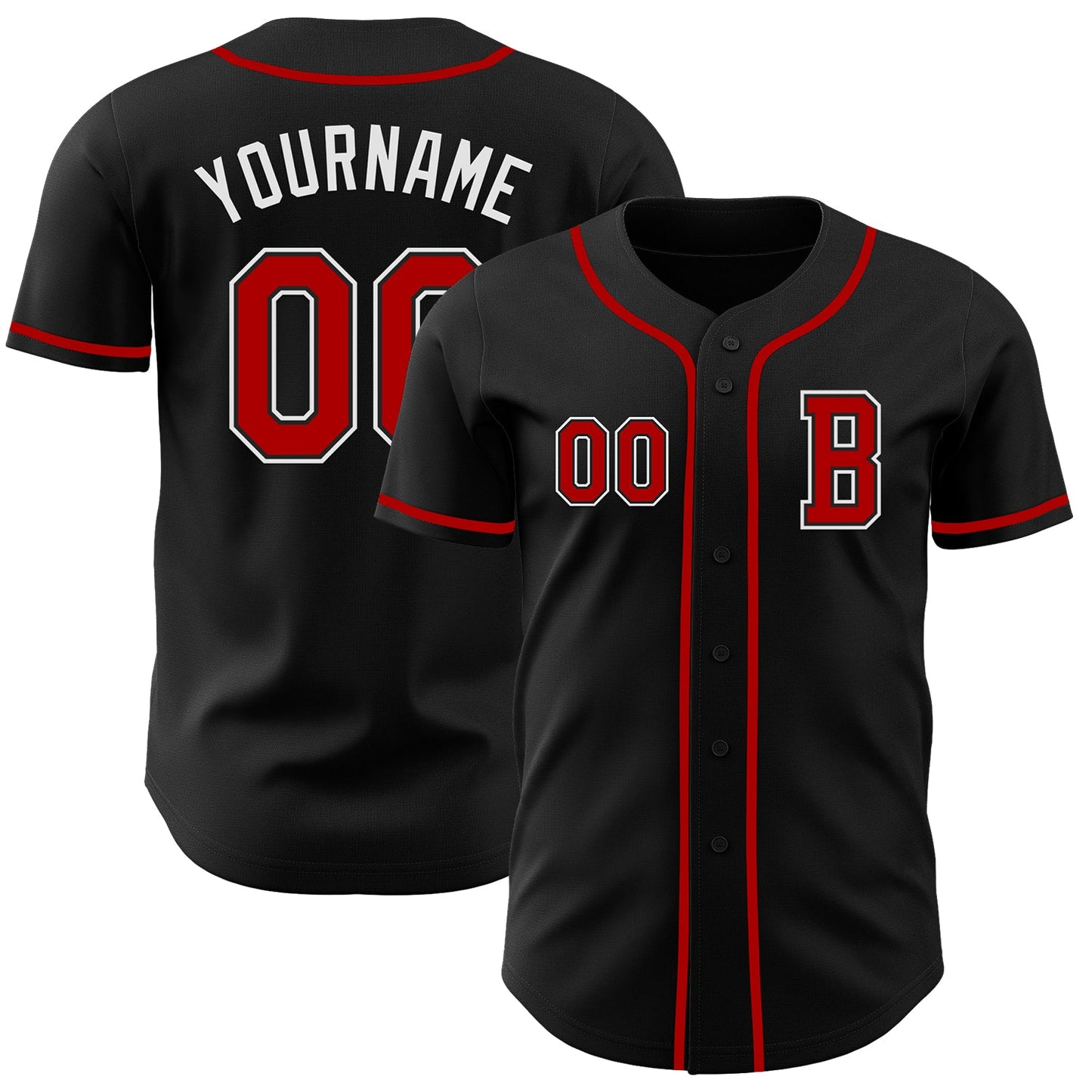Custom Black Red-White Authentic Baseball Jersey - Main View