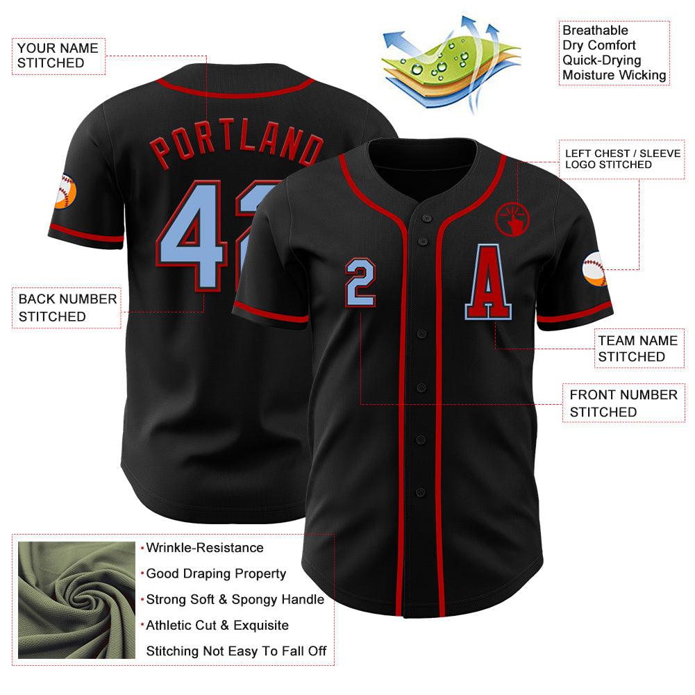 Custom Black Light Blue-Red Authentic Baseball Jersey view 2