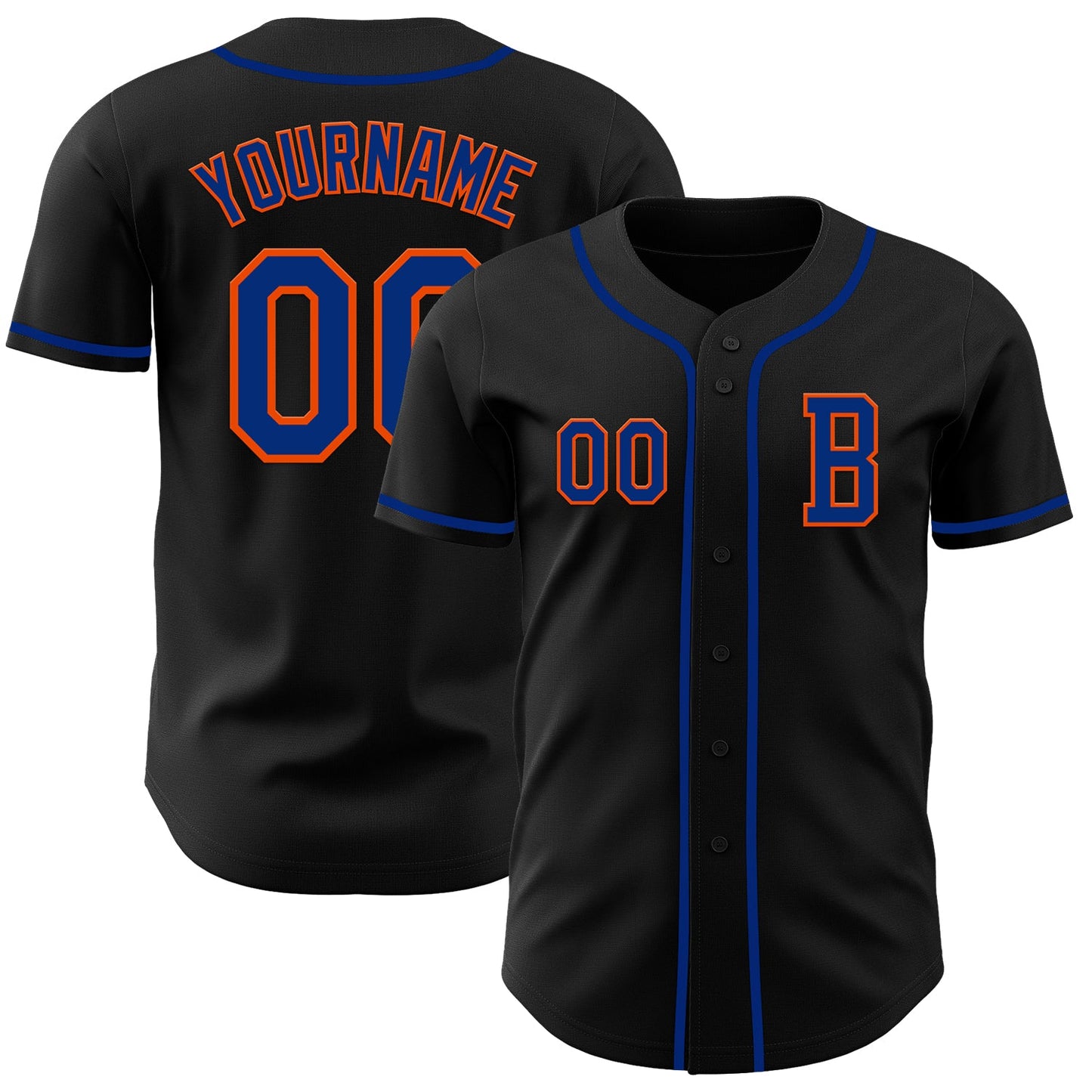 Custom Black Royal-Orange Authentic Baseball Jersey - Main View